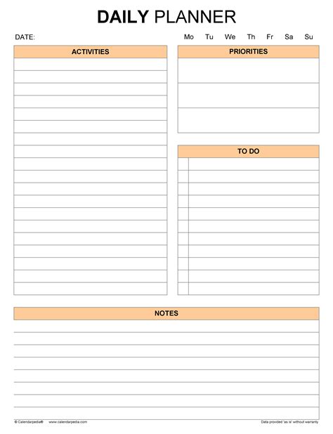 Printable Daily Planner Sheets