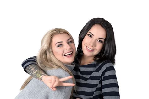 Two Girlfriend Blonde And Brunette Laugh Stock Image Image Of Room Girls 79916197