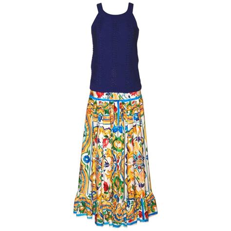 Dolce And Gabbana Long Cotton Skirt Majolica Print Pattern Never