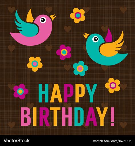 Happy Birthday Card With Cute Birds Royalty Free Vector