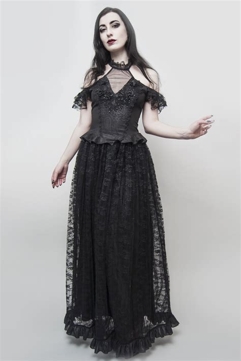 Black Gothic Gorgeous Off The Shoulder Lace Long Dress In 2021 Lace