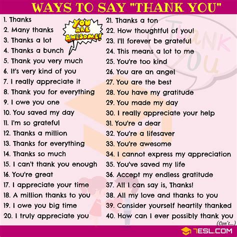 80 Other Ways To Say Thank You In English 7esl