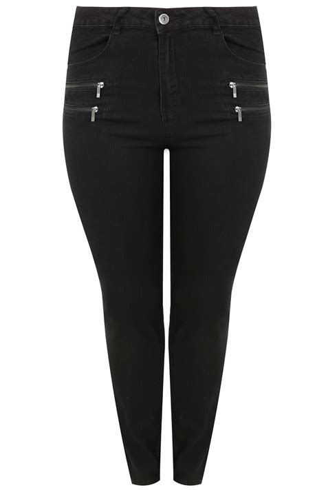 Limited Collection Black Skinny Jeans With Double Zip Detail Plus Size