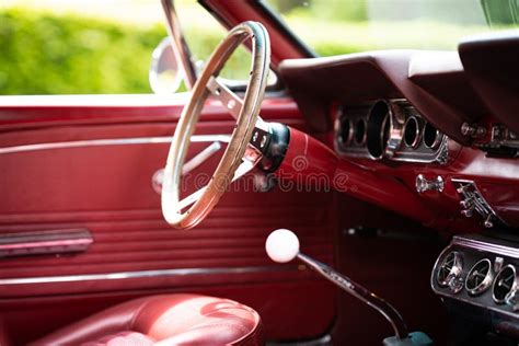 Classic Red Vintage Car Interior With Craftsmanship Details Stock Photo
