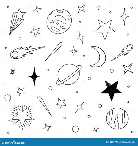 Hand Drawn Space Pattern Hand Sketched Space Doodle Background Stock