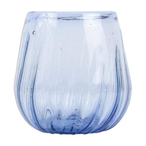 Unicef Market Hand Blown Blue Stemless Wine Glasses Set Of 6 Fiesta Azul