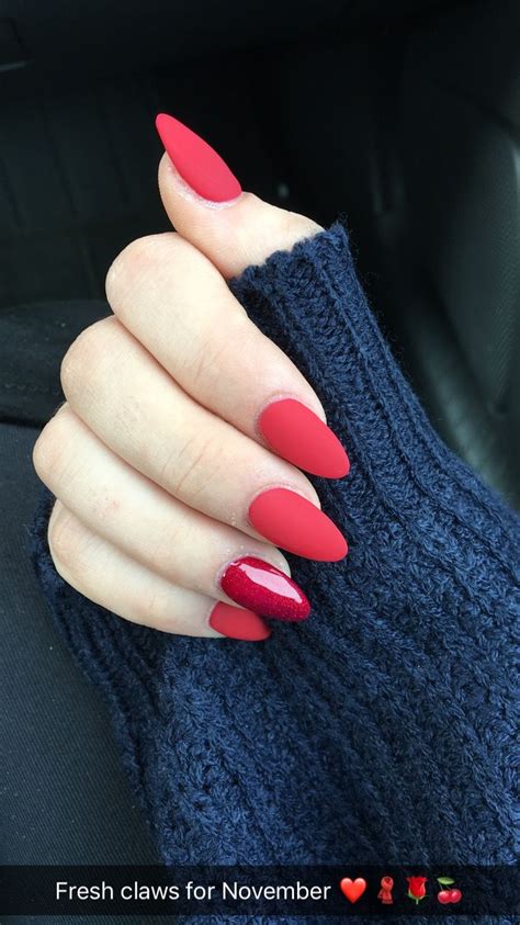 Prefect For Christmas 😍 Matte Red Almond Shaped Nails With Red Glitter