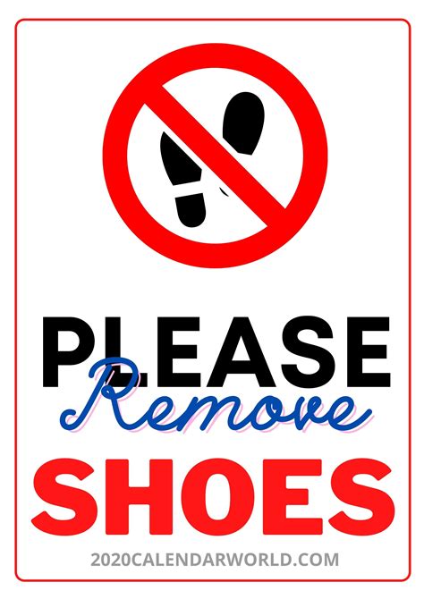 Free Printable Please Remove Your Shoes Sign