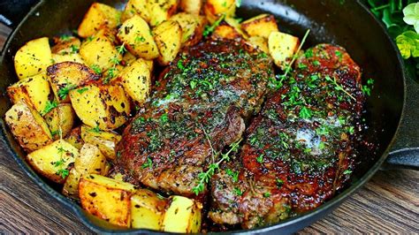 Skillet Garlic Butter Herb Steak And Potatoes Recipe Easy Steak And Potatoes Wecookin