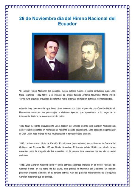 26 De Noviembre DÍa Del Himno Nacional Del Ecuador Pdf