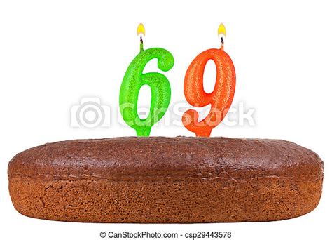 Birthday Cake With Candles Number 69 Isolated On White Background