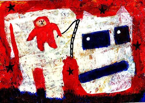 Star Rider E9art Aceo Outsider Art Brut Folk Original Painting One Of A