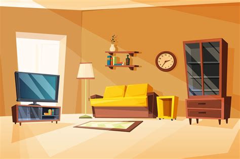 Vector Illustrations Of Living Room Interior With Different Furniture