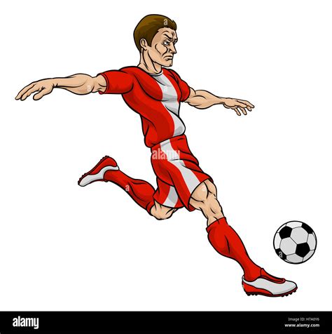 A Cartoon Football Soccer Player Character Kicking The