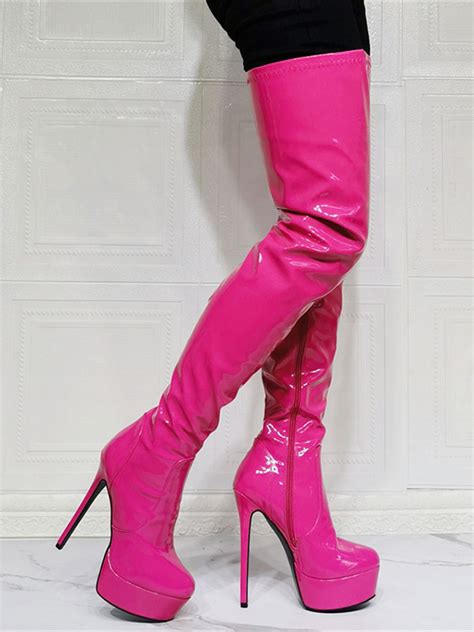 women s hot pink platform thigh high heel boots