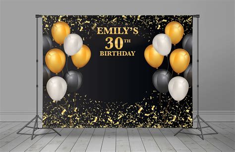 Black Gold Balloons Backdrop Banner Birthday Etsy Black And Gold