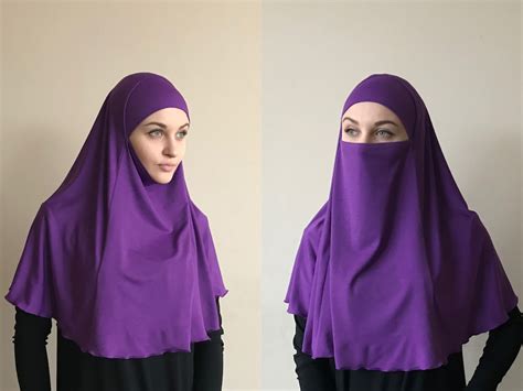 purple niqab transformer traditional hijab 1 piece hijab ready to wear hijab prayer scarf etsy
