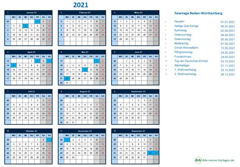 Wann sind nochmal genau die kommenden schulferien? Ferienkalender Kalender 2021 Zum Ausdrucken Mit Ferien Bw