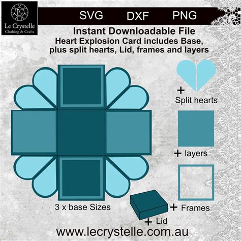Svg Heart Explosion Boxcut Fileexploding Card Templatesvg Etsy