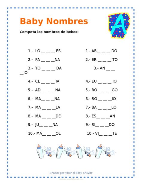 Escribe articulos para el bebe con cada letra del alfabeto balbuceos escribir la palabra correcta bendiciones para el bebe como se dice bebe alrededor del mundo y aparte hoja con sus respuestas. Juegos Baby Shower