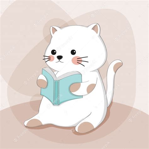 Premium Vector Cartoon Cute Cat With Reading Book Sketch Animal Character
