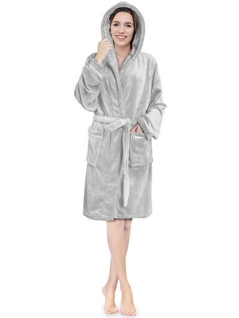 Pavilia Women Hooded Fleece Robe With Satin Trim Plush Bathrobe With Hood Knee Length