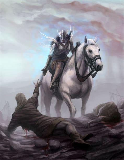 Valkyrie From Norse Mythology Riding A White Horse Arrives At The