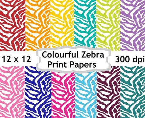 Zebra Print Digital Paper Pack Multi Colour Animal Print Scrapbooking