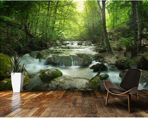 Custom Landscape Papel De Paredeforest Waterfall 3d Murals For Living