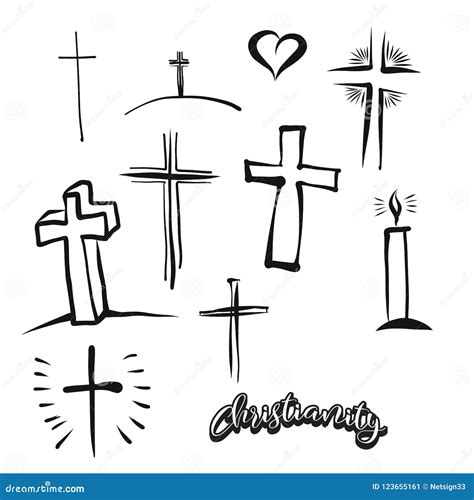 Set Of Hand Drawn Christianity Symbol Stock Vector Illustration Of