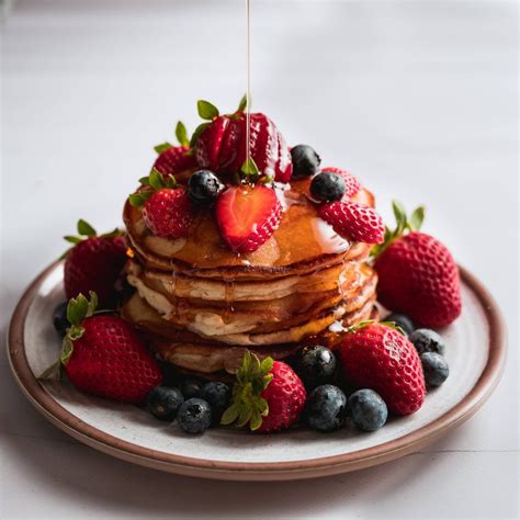 Pancake Stack With Strawberries And Blueberries Foodphotography