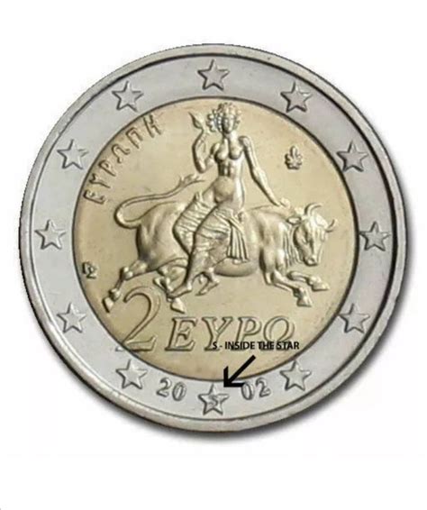Rare 2 Euro Coin Greece 2002 With S Star And Error Letteringeuropa