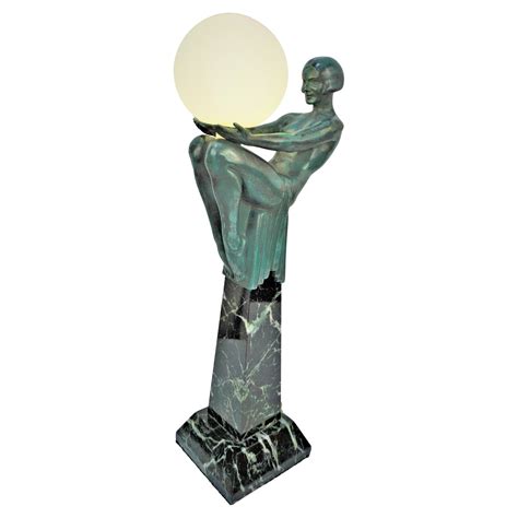 Final Sale Art Deco Woman Holding Globe Table Lamp Attributed To
