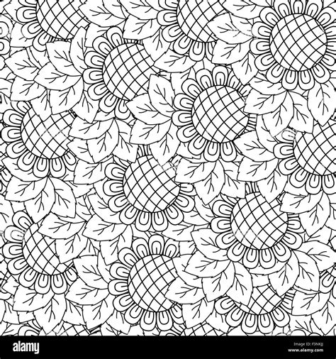 Sunflowers Black And White Seamless Background Hand Drawing Vector