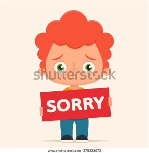 Sad Cartoon Boy Holding Sorry Sign Stock Vector Royalty Free
