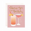 Pink Cheers Birthday Greeting Card Happy Birthday Card for | Etsy