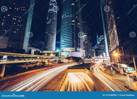 Night Busy Traffic In Hong Kong Downtown City Asia Stock Photo