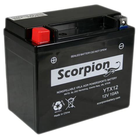 Our sealed motorcycle batteries feature absorbed glass mat technology (agm for short). YTX12-BS Battery | Scorpion 12 Volt Motorcycle Batteries