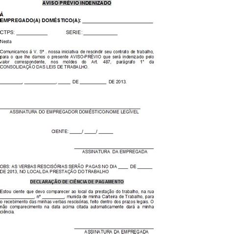 PROFESSORA LÍLIAN BESSA MODELO DE AVISO PRÉVIO INDENIZADO  DOMÉSTICA