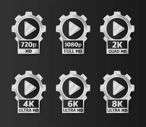 Video Quality Badges In Silver Color On Black Background Hd Full Hd