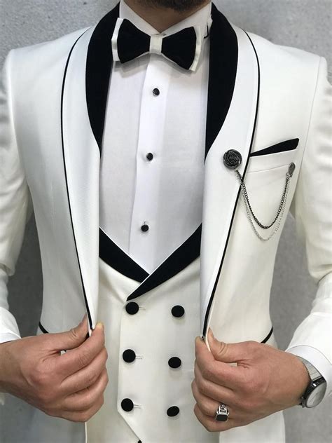 Aalvert White Slim Fit Tuxedo White Wedding Suit Dress Suits For Men