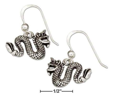 Sterling Silver Chinese Dragon Earrings On French Wires Dragon