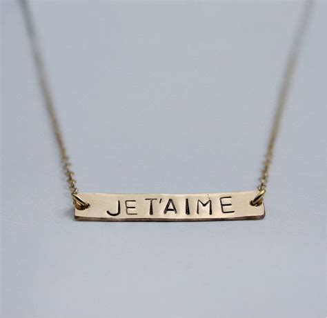 i love you necklace je t aime bar tag necklace french language gold or silver modern