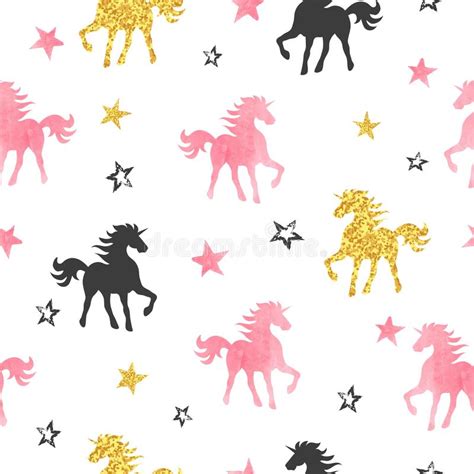 Seamless Unicorn Pattern Vector Background With Watercolor Unicorns