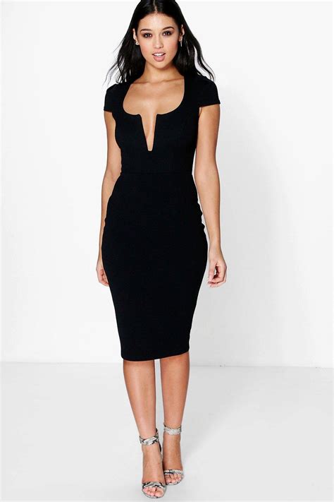 Boohoo Womens Janet Formal Plunge Cap Sleeve Midi Dress Ebay