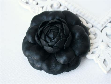 Black Leather Camellia Flower Brooch Hairclip Floral Accessories