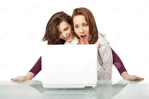 Excited Girls Laptop Stock Image Image Of Laptop Surprise 14995087
