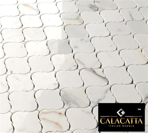 1995 Free Ship Calacatta Gold Arabesque Marble Polished Mosaic
