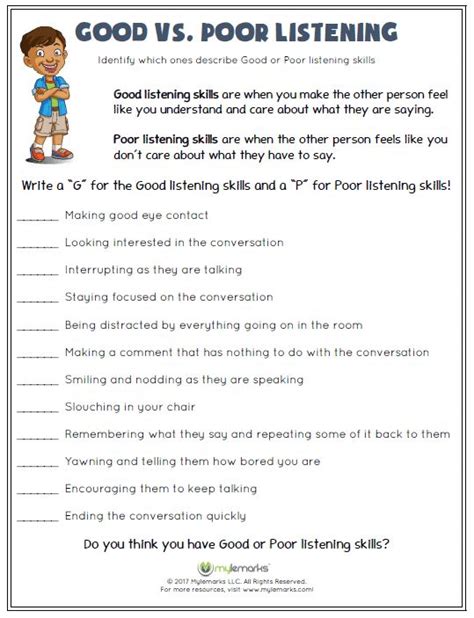 Active Listening Worksheets For Adults