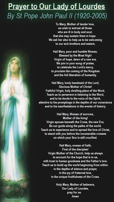 Prayer To Our Lady Of Lourdes By St John Paul No 2 11 Feb 2018